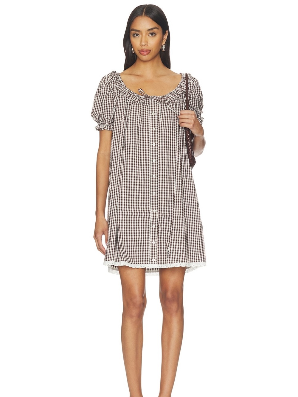 WeWoreWhat Brown and White Gingham Button-Front Dress